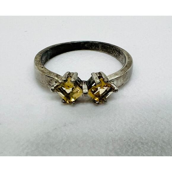 Vintage Ring 925 Sterling Silver 2 Yellow Citrine Gemstones Stacking Band sz 8 - Picture 9 of 12